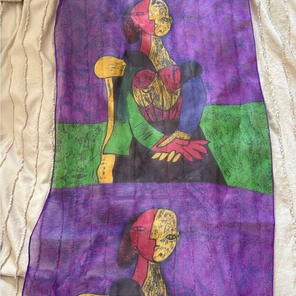 Sheer Scarf Picasso Style Wearable Art Lightweight Statement Wrap - Picture 3 of 3